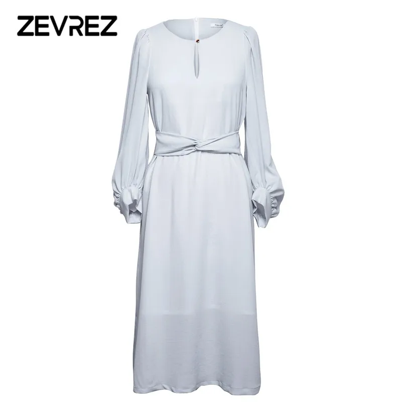 2018 осень Повседневное серый длинное платье Для женщин с пышными рукавами