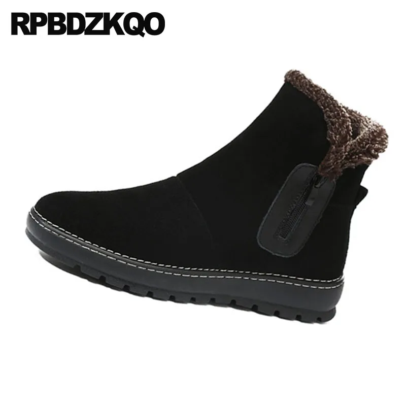 Мужские зимние ботинки на молнии коричневые из натуральной кожи с высоким берцем