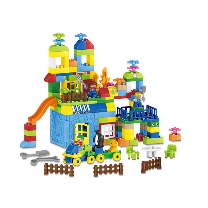 Big Size Building Blocks 50-161Pcs Amusement Park Marble Run Model Toys Kids Educational Toy Compatible Legoings Duploe | Игрушки и