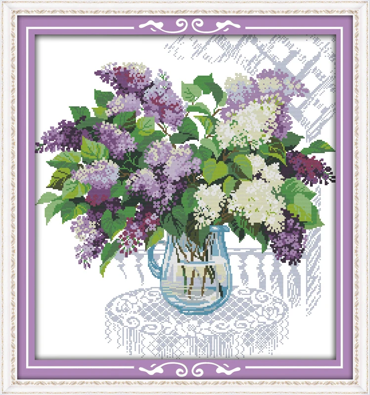 

Lilac flowers cotton thread cross stitch kits 14ct white 11ct printed embroidery DIY handmade needle work wall home decor