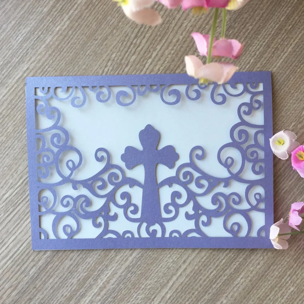 

50pcs Cross Wedding Invitation Card Gift Cards Pearl paper bat/bar mitzvah Christening & Baptism Greeting Blessing card Postcard