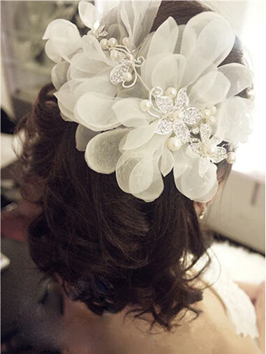 Hot Silver Rhinestone Bridal Wedding Flower Delicate Simulted Pearls Crystal Chic Headband Hair Clip Comb Jewelry | Украшения и