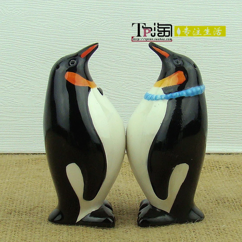 penguins Европейские 2шт/1 Набор керамические украшения целующиеся животные Забавный подарок Слоны Пингвины медведи приправы кухня бутылка для хранения специй - Цвет: penguins