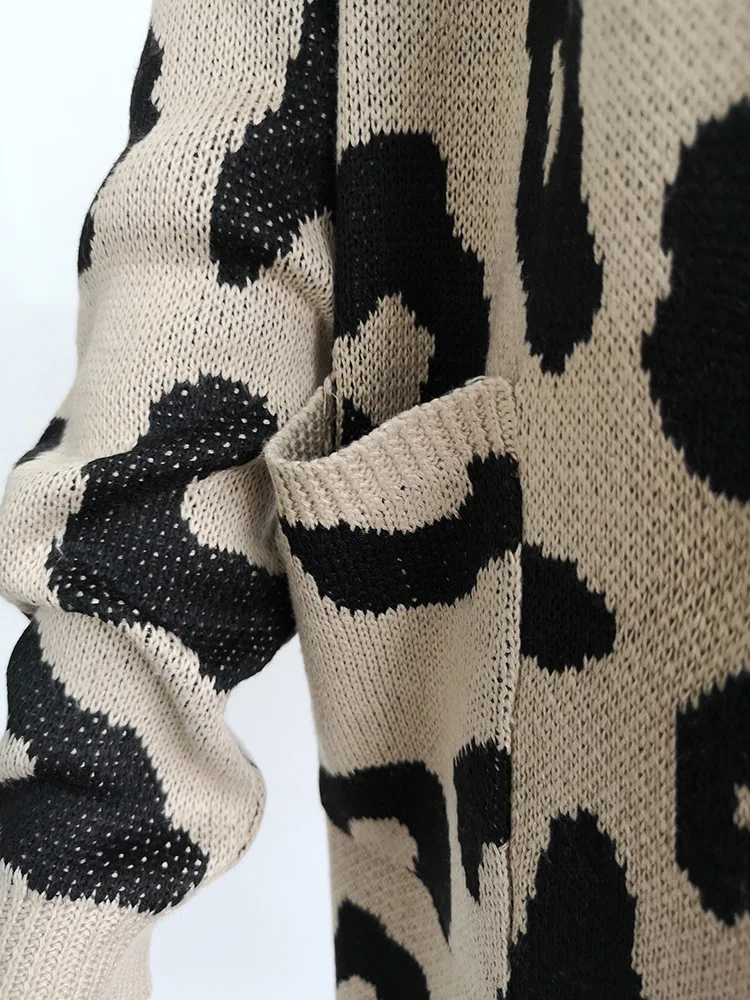 Autumn winter 2018 women Sexy V neck casual sweater cardigan female Knit Leopard print long pull femme cardigans |