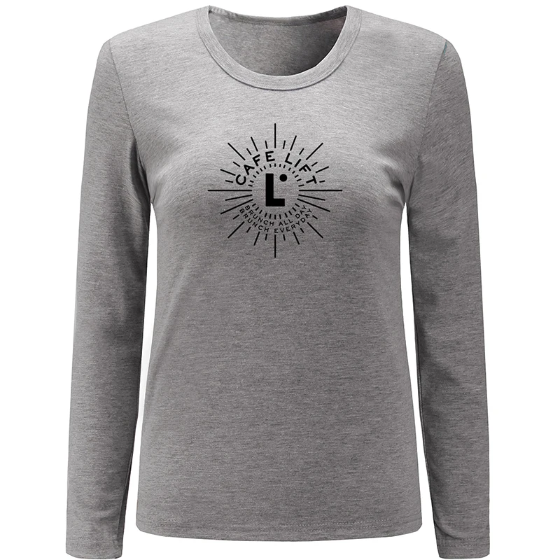 Diamonds Are A Girl's Best Friend Cafe Lift Brunch All day Design Womens Ladies Printing T Shirt Graphic Tee Long Sleeve Cotton | Женская