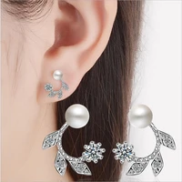 fashion silver plated earrings women jewelry top quality pearl crystal flower stud earrings for girl accessories