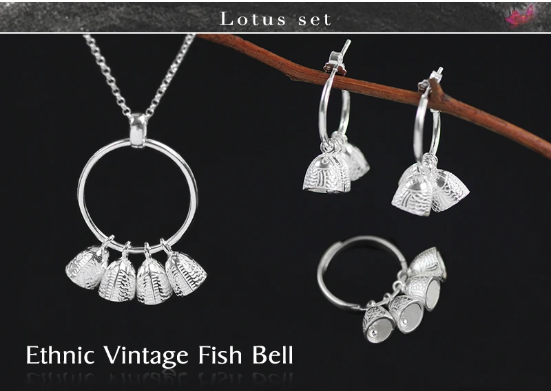 Lotus весело Настоящее стерлингового серебра 925 природных творческий ручной дизайнер ювелирных украшений Этническая Винтаж рыбы колокол женские Кольца Bijoux