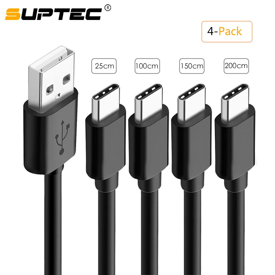 4 шт./упаковка USB кабель SUPTEC Type C для Huawei Samsung Galaxy S8 S9 Plus Xiaomi 8 Oneplus Meizu|Кабели
