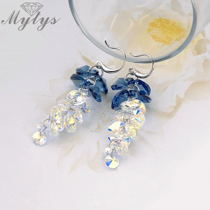 Серьги Mytys модные с кубическим кристаллом серое синее CE104|crystal dangle earrings|dangle