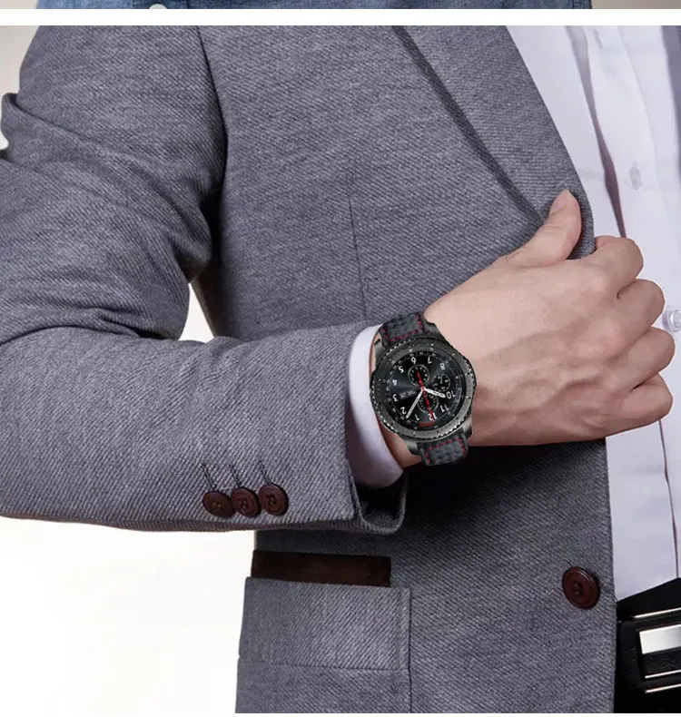 Для samsung Galaxy Watch 46 мм Натуральная кожа углеродная волоконная полоса ремень для Шестерни S3 классический Frontier кожаный браслет для смарт-браслета Amazfit