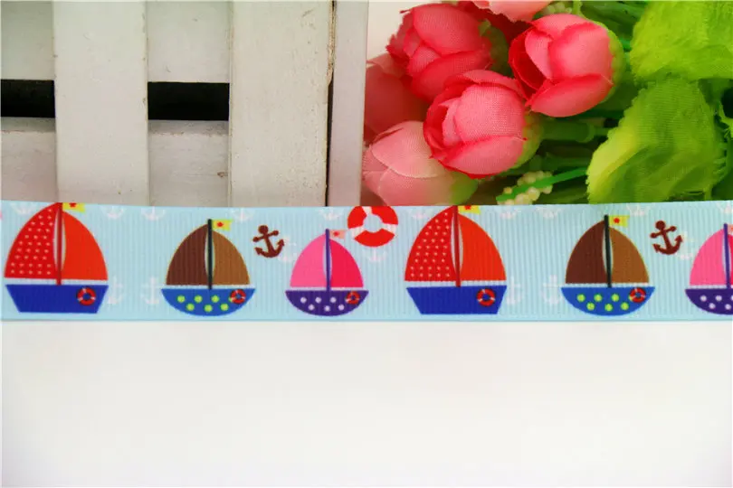 DHK 7/8 ''Бесплатная доставка Морская Лодка Печать grosgrain лента головной убор