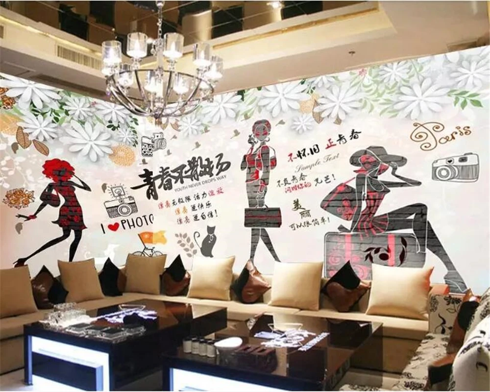 3d обои для детской комнаты ностальгические молодежные Мультяшные девочек 3D фото