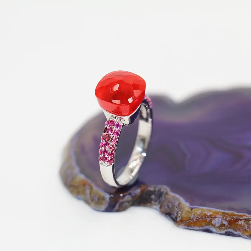

2021 Fashion Summer Stlye Jewelry Of Bright Red Crystal With Red Zircon 18K White Gold Plated Ring For Best Festival Gift