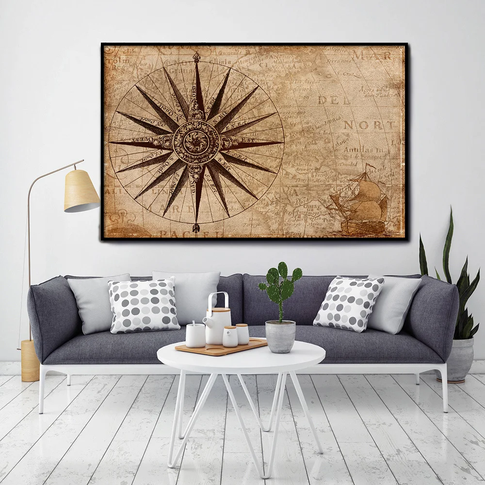 Большая винтажная карта мира офисные принадлежности настенная Картина на холсте
