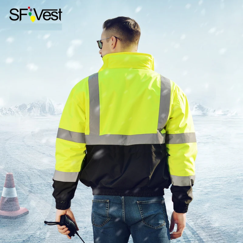 Двухцветная высокая видимость Защитная зимняя куртка со светоотражающими полосками