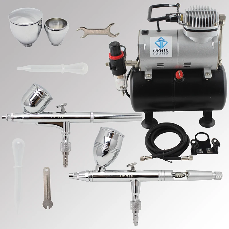 OPHIR 2 Air Brush Guns with PRO Tank Compressor 110V 220V Airbrush Set for Model Hobby Car/Cake/Toys Paint _AC090+004A+006 | Красота и