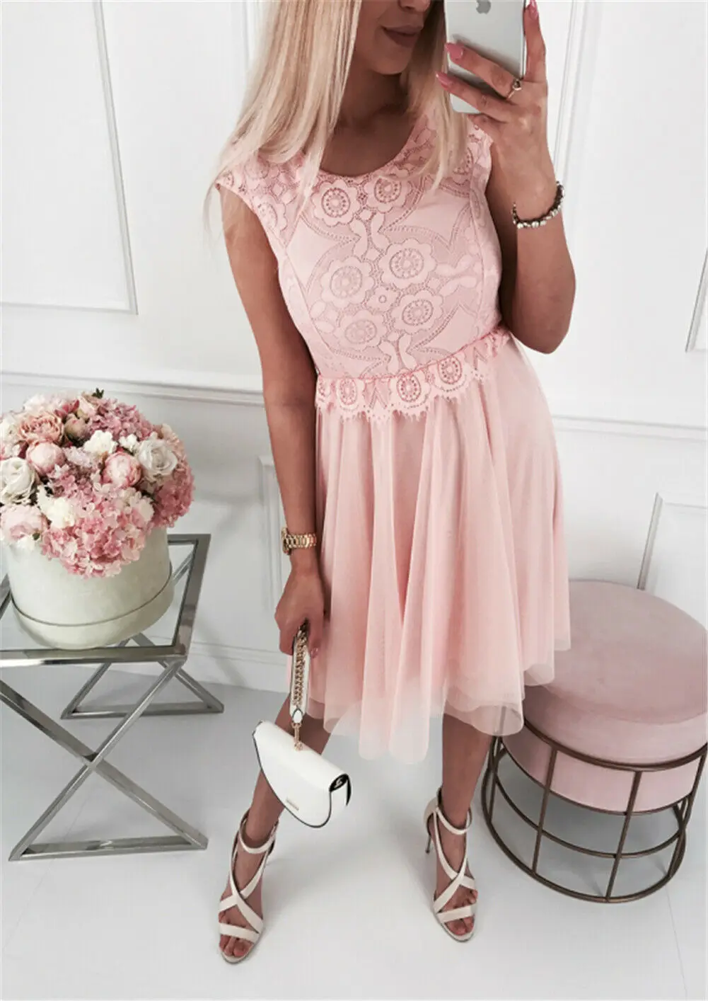 Hot New Women Summer Boho Short Midi Lace Flower Dress Evening Party Club Beach Dress Sundress Elegant Soft Dresses