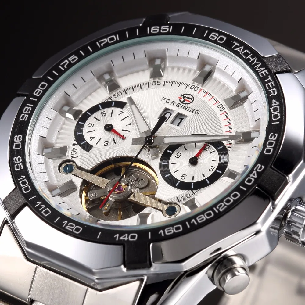Мужские часы FORSINING модные повседневные спортивные механические из нержавеющей