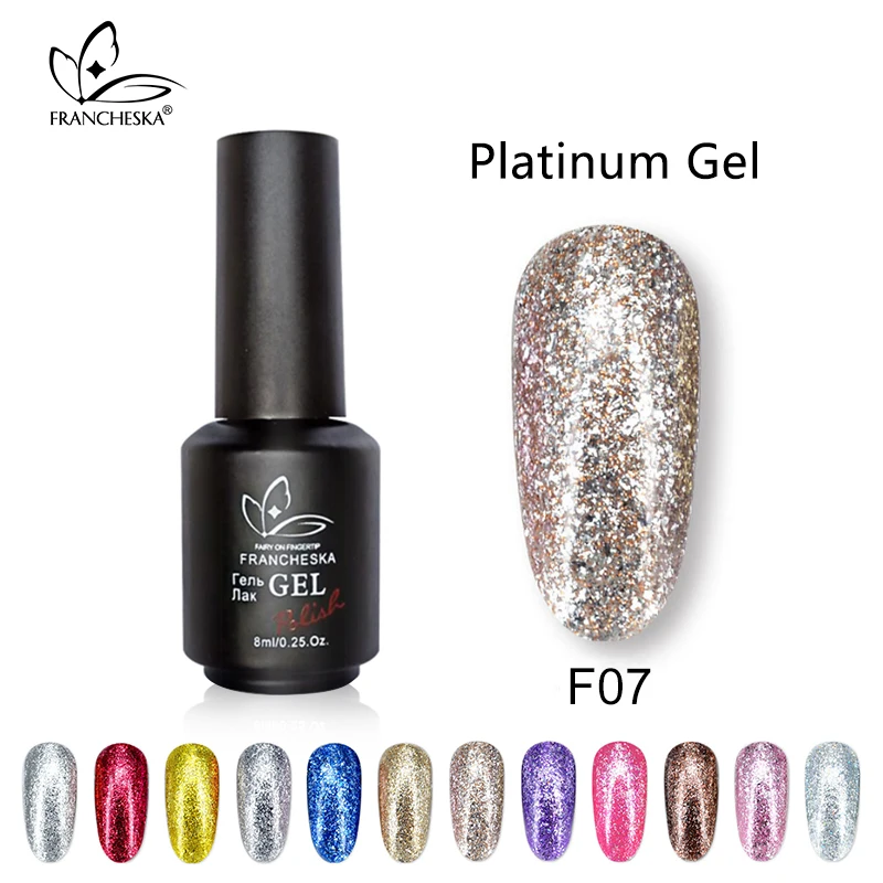 Francheska Блестящий цветной гель Платиновый tirnak oje gellak nagels spulletjes nagels УФ-гель nagellak gelnagellack замочить от геллак