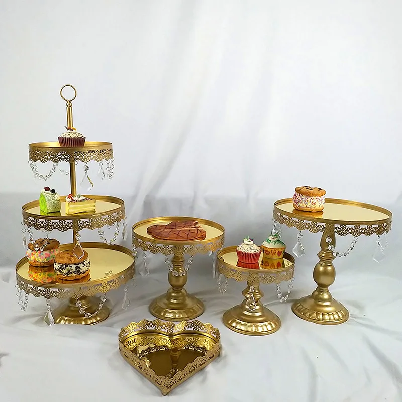 Mirror gold 5pcs 5-18 шт Золотая подставка для торта круглые подставки для кексов металлическая подставка для десерта с подвесками и бусинами, золото - Цвет: Mirror gold 5pcs