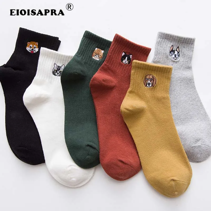 [EIOISAPRA] Милые женские повседневные носки с вышивкой в мультипликационном стиле