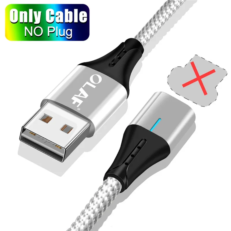 Silver Only Cable OLAF 3A светодиодный магнитный usb кабель для зарядки Micro для Xiaomi huawei Micro USB кабель для быстрой зарядки для samsung кабель для передачи данных Microusb - Цвет: Silver Only Cable