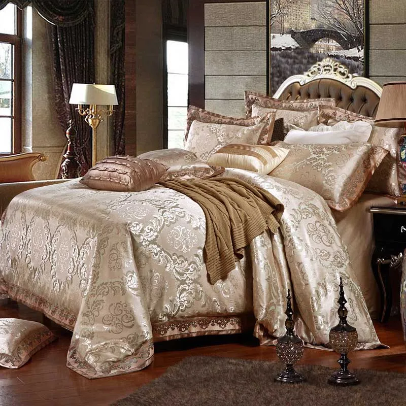 

European Luxury Satin Jacquard Duvet Cover Set Cotton Duvet Cover Bedsheet Pillowcase Bedlinen 4Pc Bedding Sets Queen King Size