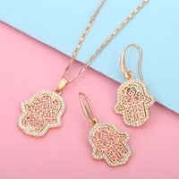 new turkish evil eye hand hamsa pendant necklace sets women gold silver color crystal jewelry hollow clavicle link chain collier