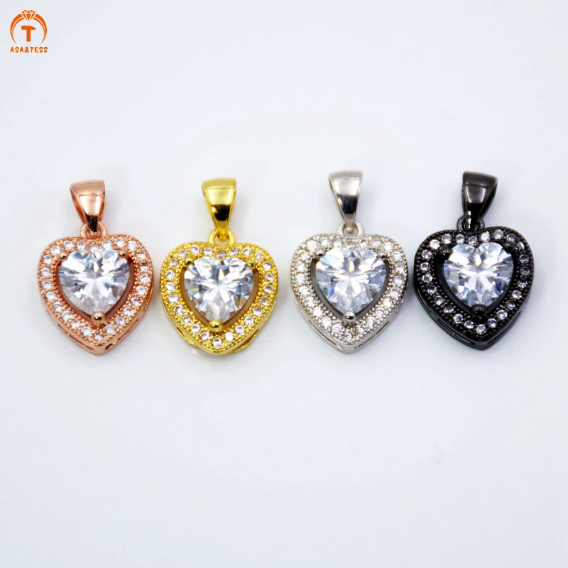 

ASA&TESS CZ Micro Pave Heart Pendant cubic zircon Charm Fashion Jewelry Findings Gold/Sil-ver/Rose Gold/black jewelry