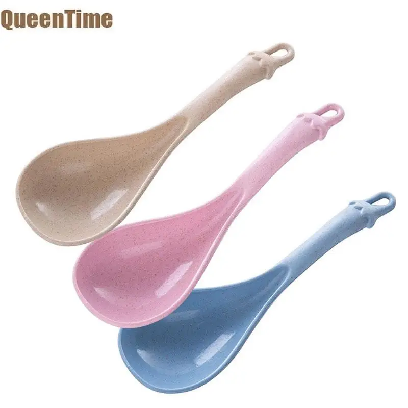 QueenTime пластиковый ковш для супа, пшеничная соломенная большая ложка, китайские ложки для супа с подвесным отверстием, синий кухонный ковш, ковш для приготовления пищи, гаджет