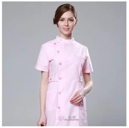 Stand collar pink Летняя приталенная одежда для медсестер с коротким рукавом, медицинская и спа-униформа, белая униформа, распродажа - Цвет: Stand collar pink