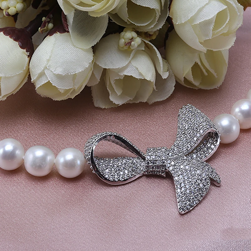 Ожерелье на Новый Год Fine Pearl 9-10 мм белого круглого натурального пресноводного жемчуга, 19 дюймов, подарок на Рождество для женщин.