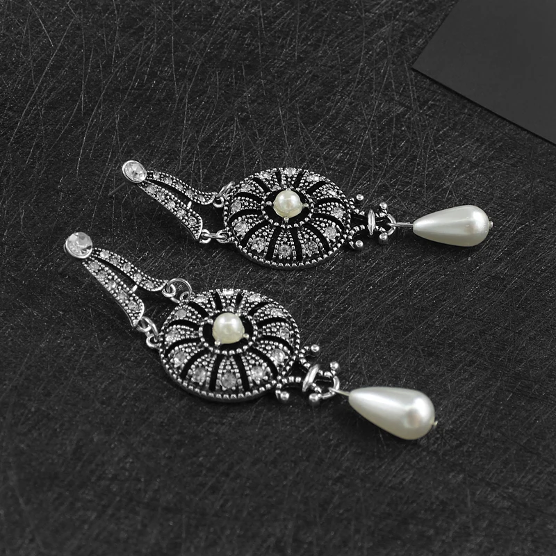 Круглые серьги-подвески в ретро стиле с серебряным покрытием имитация жемчуга |