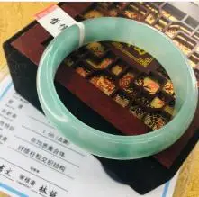 Send a certificate Natural Jadeite bracelet Fresh green light solid color 54-61mm female jade bracelet Jewelry gift - Цвет камня: 60mm-61mm