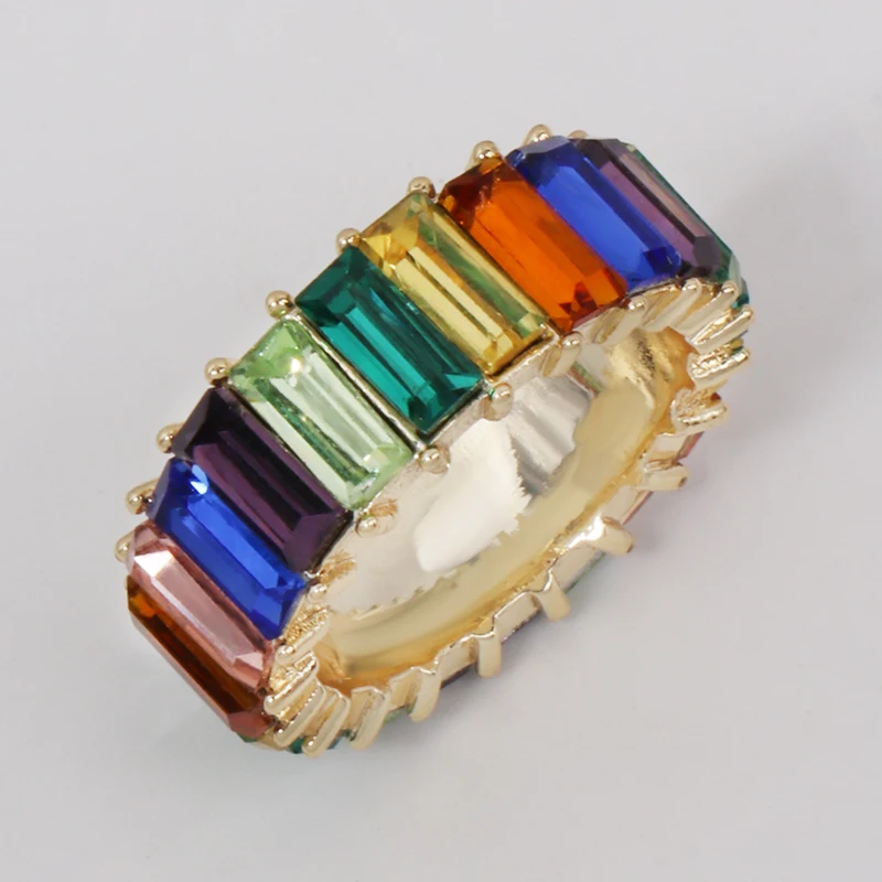 rainbow Радужное кольцо, 8 цветов, багет, кубический цирконий, cz, позолота, обручальное кольцо, кольцо для женщин, размер США, Прямая поставка, ювелирное изделие - Цвет основного камня: rainbow