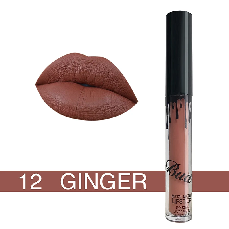 12 Брендовая Обнаженная губа Глянцевая жидкость матовая помада не оставляющая следов от поцелуев прочный водонепроницаемый металлический коврик Красный губы стиль набор - Цвет: 12