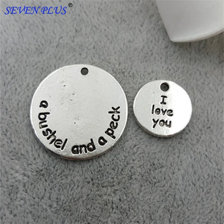 High Quality 10 Sets/Lot Antique Silver Plated Diameter 25mm and 15mm I Love You Words Charms Pendant For Necklaces | Украшения и