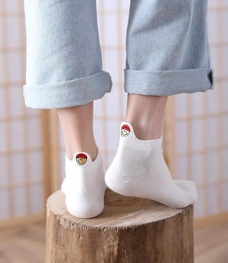 Модные носки для пар хлопковые башмачки с вышивкой короткие мужчин и