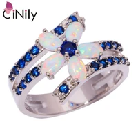 cinily created white fire opal blue zircon cubic zirconia wholesale hot for women jewelry silver plated ring size 6 12 oj6391