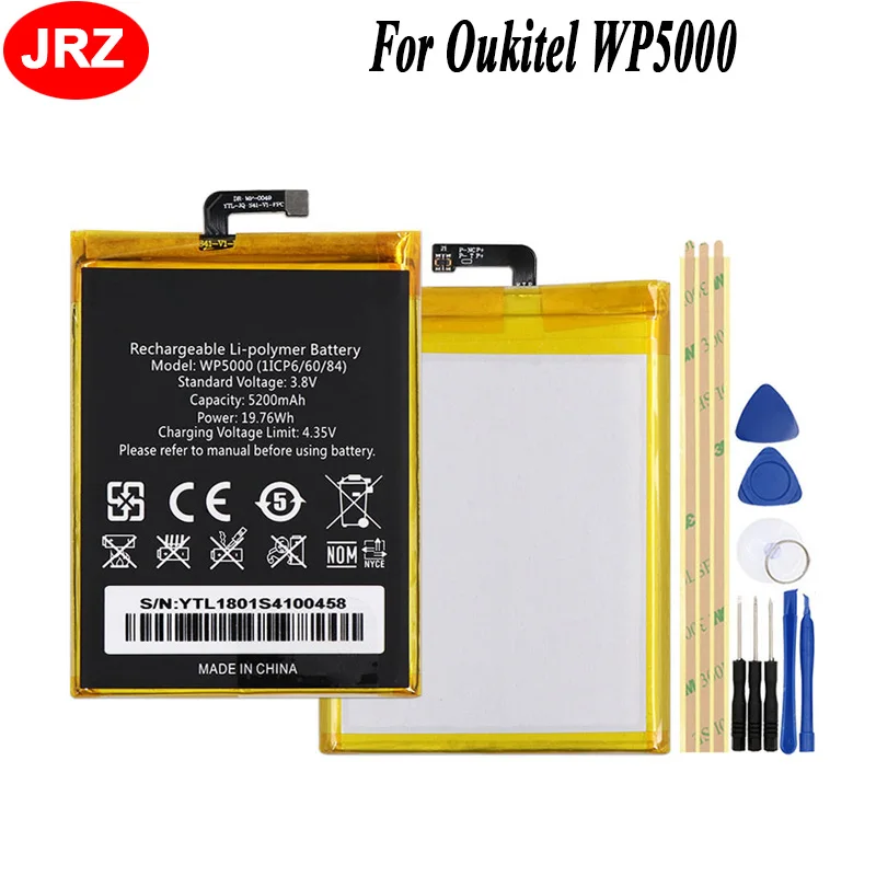 

JRZ For Oukitel WP5000 Phone Battery 5200mAh Hight Capacity 3.8V Top Quality Replacement Batteries+Tools