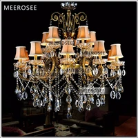 hot big crystal chandelier light fixture antique brass large suspension lustres chandelier lamp with lampshade md8504 l15