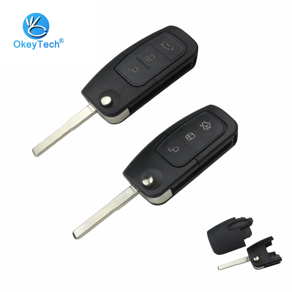 

OkeyTech 3 Buttons Auto Flip Fold Remote Car Key Shell Case For Ford Mondeo Focus Fiesta Replacement Key Fob Uncut Blank Blade