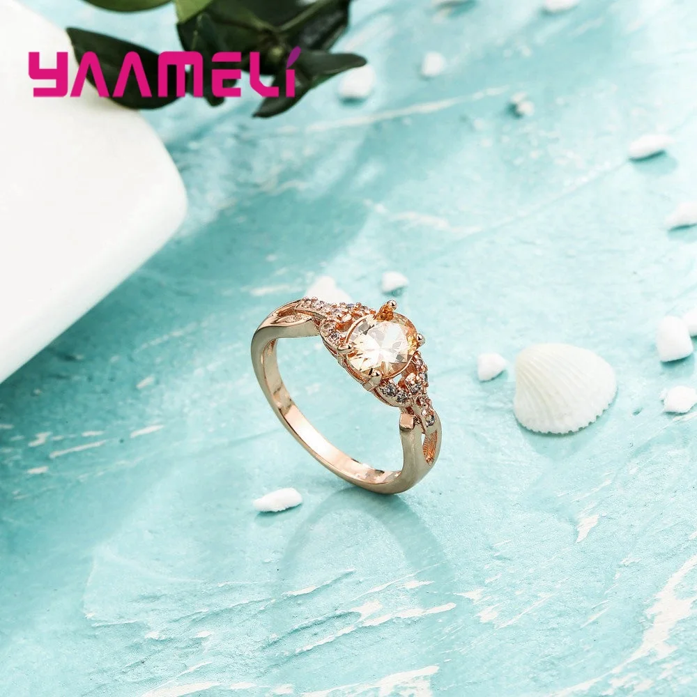 

Engagement Wedding Ring For Women Classic Simple CZ Austrian Crystal Rose Gold Color Fashion Jewelry Lover Ring