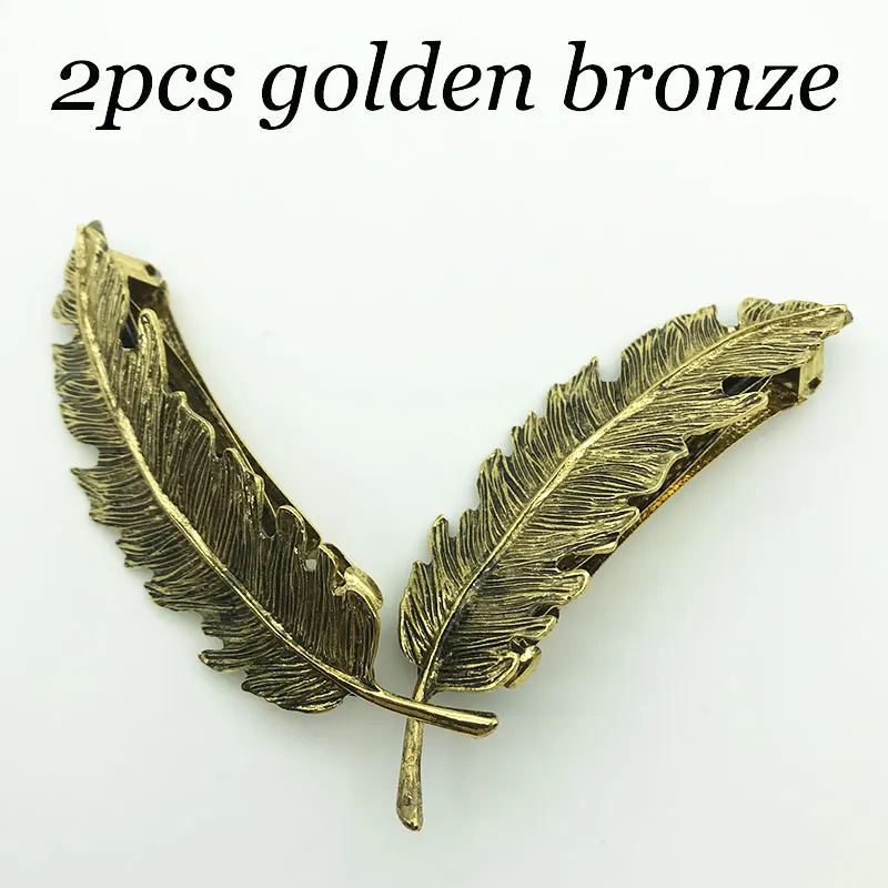 bronze Scissors New 2PCS Fashion Metal Leaf Shape Hair Clip Barrettes Crystal Pearl Hairpin Barrette Color Feather Hair Claws Hair Styling Tool - Цвет: bronze Scissors