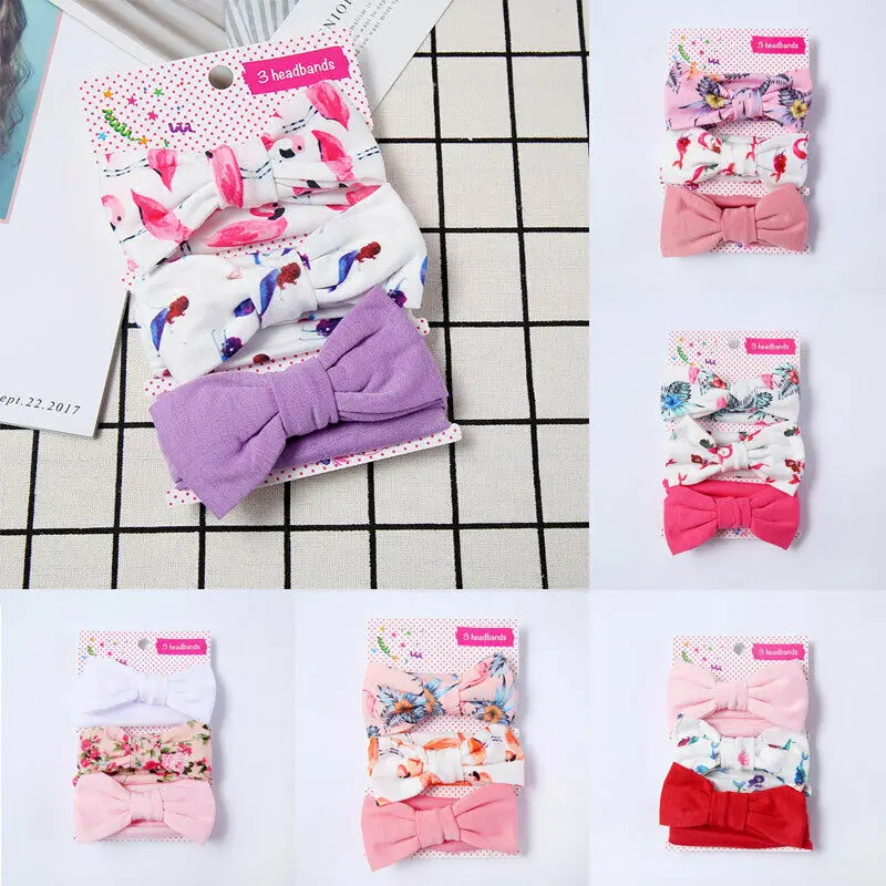 3PCS/Set Baby Girls Boys Headwear Bunny Flowers Bows Kids Turban Knot Rabbit Headband Bow Hair | Мать и ребенок