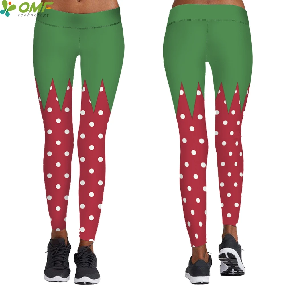 3D красный клубника Косплэй Кальсоны йоги лосины женские Рождество горошек
