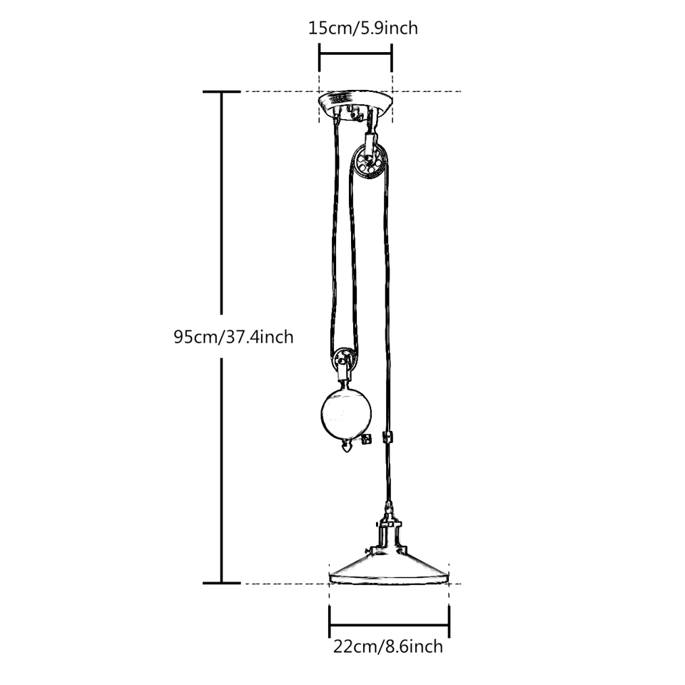 Подвесной светильник из черного железа с одной ручкой и зеркалом 22 см|pulley pendant light|pendant lightsedison bulb light fixture |