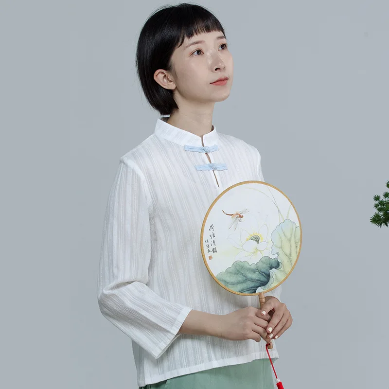 Tea Cheongsam Costume Jacket Female New Cotton Linen Plate Button Chinese Clothing Zen Service | Тематическая одежда и