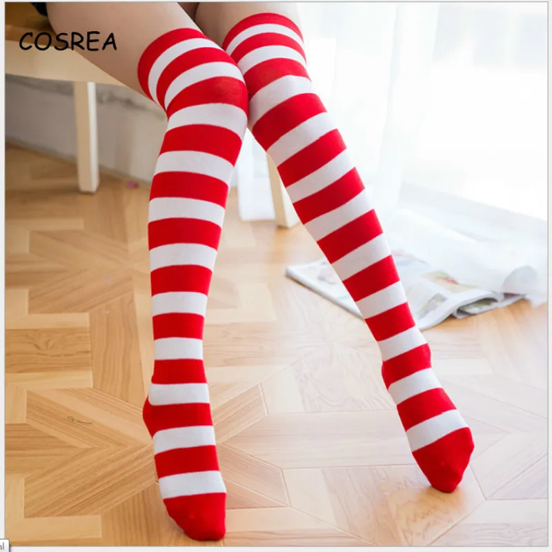 

Xmas Breathe 1 Pair Polyester Fashion Stripe Beauty Tights Elf Multicolor Knee-high Sweet Cute Girls Stockings for Women