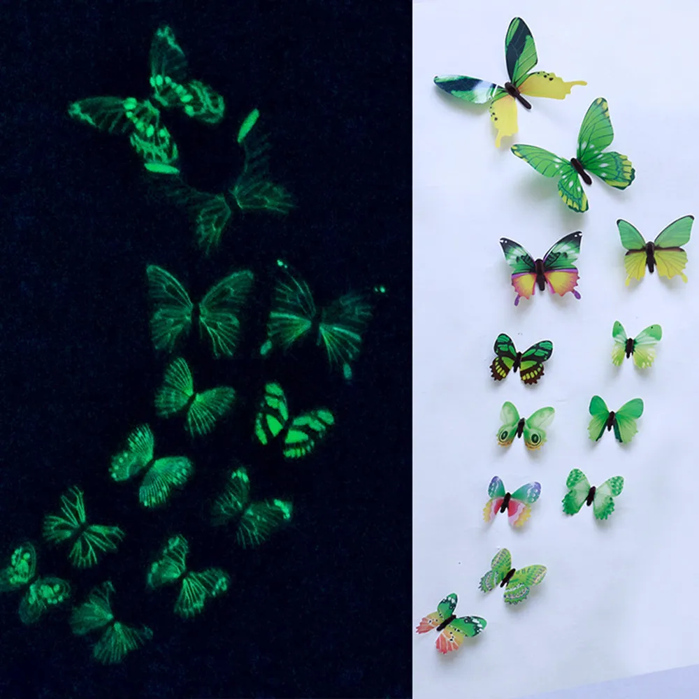 

12pcs Luminous Butterfly Decal Art Wall Stickers Room Home Decor butterflies glowing stickers stars shine in the dark